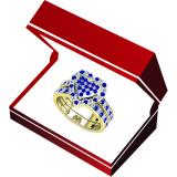 1.10 Carat (Ctw) 14K Yellow Gold Round Cut Blue Sapphire & White Diamond Ladies Heart Shaped Bridal Engagement Ring With Matching Band Set 1 CT