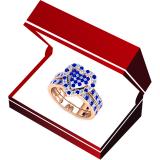 1.10 Carat (Ctw) 18K Rose Gold Round Cut Blue Sapphire & White Diamond Ladies Heart Shaped Bridal Engagement Ring With Matching Band Set 1 CT
