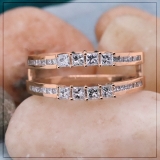 0.90 Carat (ctw) 14K Rose Gold Princess Cut White Diamond Ladies Anniversary Wedding Band Enhancer Guard Double Ring