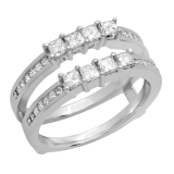 0.90 Carat (ctw) 14K White Gold Princess Cut White Diamond Ladies Anniversary Wedding Band Enhancer Guard Double Ring