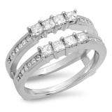 0.90 Carat (ctw) 18K White Gold Princess Cut White Diamond Ladies Anniversary Wedding Band Enhancer Guard Double Ring