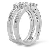 0.90 Carat (ctw) 18K White Gold Princess Cut White Diamond Ladies Anniversary Wedding Band Enhancer Guard Double Ring