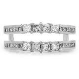 0.90 Carat (ctw) 18K White Gold Princess Cut White Diamond Ladies Anniversary Wedding Band Enhancer Guard Double Ring