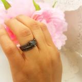 2.30 Carat (ctw) Black Rhodium Plated Sterling Silver Round & Heart Cut Black Diamond Ladies Bridal Vintage Heart Shaped Engagement Ring With Matching Band Set