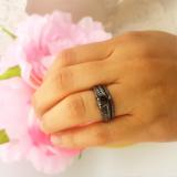 2.30 Carat (ctw) Black Rhodium Plated Sterling Silver Round & Heart Cut Black Diamond Ladies Bridal Vintage Heart Shaped Engagement Ring With Matching Band Set