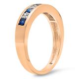0.45 Carat (ctw) 10K Rose Gold Round & Princess Cut White Diamond & Blue Sapphire Ladies Anniversary Wedding Band Stackable Ring 1/2 CT