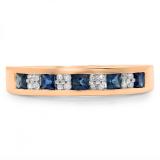 0.45 Carat (ctw) 10K Rose Gold Round & Princess Cut White Diamond & Blue Sapphire Ladies Anniversary Wedding Band Stackable Ring 1/2 CT