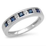 0.45 Carat (ctw) 10K White Gold Round & Princess Cut White Diamond & Blue Sapphire Ladies Anniversary Wedding Band Stackable Ring 1/2 CT