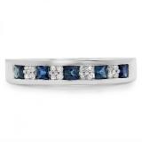 0.45 Carat (ctw) 10K White Gold Round & Princess Cut White Diamond & Blue Sapphire Ladies Anniversary Wedding Band Stackable Ring 1/2 CT