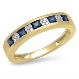 0.45 Carat (ctw) 10K Yellow Gold Round & Princess Cut White Diamond & Blue Sapphire Ladies Anniversary Wedding Band Stackable Ring 1/2 CT