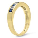 0.45 Carat (ctw) 10K Yellow Gold Round & Princess Cut White Diamond & Blue Sapphire Ladies Anniversary Wedding Band Stackable Ring 1/2 CT