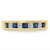 0.45 Carat (ctw) 10K Yellow Gold Round & Princess Cut White Diamond & Blue Sapphire Ladies Anniversary Wedding Band Stackable Ring 1/2 CT