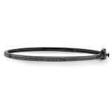 0.20 Carat (ctw) Black Rhodium Plated Sterling Silver Round Cut Black Diamond Ladies Fashion Bangle Bracelet 1/5