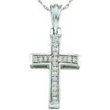 0.10 Carat (ctw) 10K White Gold Round White Diamond Ladies Micro Pave Religious Cross Pendant 1/10 CT