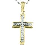 0.10 Carat (ctw) 14K Yellow Gold Round White Diamond Ladies Micro Pave Religious Cross Pendant 1/10 CT