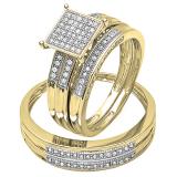 0.27 Carat (ctw) 14K Yellow Gold Round White Diamond Men's & Women's Micro Pave Engagement Ring Trio Bridal Set 1/4 CT