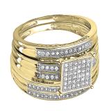 0.27 Carat (ctw) 14K Yellow Gold Round White Diamond Men's & Women's Micro Pave Engagement Ring Trio Bridal Set 1/4 CT
