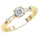 0.85 Carat (ctw) 14K Yellow Gold Round Cubic Zirconia & Tapered Cut White Diamond Ladies Invisible Engagement Ring