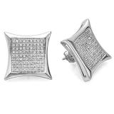 0.55 Carat (ctw) Sterling Silver Round White Diamond Kite Shape Mens Hip Hop Micro Pave Stud Earrings 1/2 CT