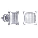 0.55 Carat (ctw) Sterling Silver Round White Diamond Kite Shape Mens Hip Hop Micro Pave Stud Earrings 1/2 CT