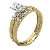 0.10 Carat (ctw) 18K Yellow Gold Round & Baguette Cut White Diamond Ladies Bridal Engagement Ring 1/10 CT