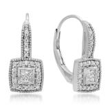 0.50 Carat (ctw) 10K White Gold Princess & Round Cut Diamond Ladies Cluster Halo Style Drop Earrings 1/2 CT