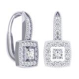0.50 Carat (ctw) 10K White Gold Princess & Round Cut Diamond Ladies Cluster Halo Style Drop Earrings 1/2 CT