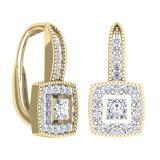 0.50 Carat (ctw) 10K Yellow Gold Princess & Round Cut Diamond Ladies Cluster Halo Style Drop Earrings 1/2 CT