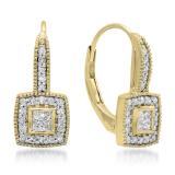 0.50 Carat (ctw) 14K Yellow Gold Princess & Round Cut Diamond Ladies Cluster Halo Style Drop Earrings 1/2 CT