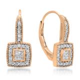 0.50 Carat (ctw) 18K Rose Gold Princess & Round Cut Diamond Ladies Cluster Halo Style Drop Earrings 1/2 CT