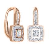 0.50 Carat (ctw) 18K Rose Gold Princess & Round Cut Diamond Ladies Cluster Halo Style Drop Earrings 1/2 CT