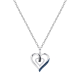 0.15 Carat (ctw) 10K White Gold Round Black Blue & White Diamond Ladies Fashion Double Heart Pendant