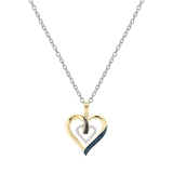 0.15 Carat (ctw) 14K Yellow Gold Round Black Blue & White Diamond Ladies Fashion Double Heart Pendant