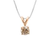 0.25 Carat (ctw) 14K Rose Gold Round Champagne Diamond Ladies Solitaire Pendant 1/4 CT