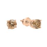 0.33 Carat (ctw) 10K Rose Gold Round Cut Champagne Diamond Ladies Stud Earrings 1/3 CT