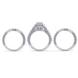 2.40 Carat (ctw) 14K White Gold Princess & Round Diamond Ladies Halo Style Bridal Engagement Ring With Matching Two Band Set