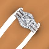 2.40 Carat (ctw) 14K White Gold Princess & Round Diamond Ladies Halo Style Bridal Engagement Ring With Matching Two Band Set