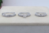 0.50 Carat (ctw) 10K White Gold Round White Diamond Men & Women's Cluster Engagement Ring Trio Bridal Set 1/2 CT