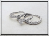 0.50 Carat (ctw) 14K White Gold Round White Diamond Men & Women's Cluster Engagement Ring Trio Bridal Set 1/2 CT