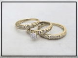 0.50 Carat (ctw) 14K Yellow Gold Round White Diamond Men & Women's Cluster Engagement Ring Trio Bridal Set 1/2 CT