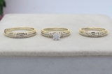 0.50 Carat (ctw) 18K Yellow Gold Round White Diamond Men & Women's Cluster Engagement Ring Trio Bridal Set 1/2 CT