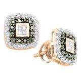 0.60 Carat (ctw) 10K Rose Gold Princess & Round Cut Black & White Diamond Ladies Fashion Stud Earrings