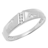 0.04 Carat (ctw) 14K White Gold Round Cut White Diamond Men's Anniversary Cross Ring Wedding Band