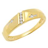 0.04 Carat (ctw) 14K Yellow Gold Round Cut White Diamond Men's Anniversary Cross Ring Wedding Band