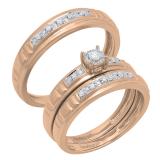 0.17 Carat (ctw) 10K Rose Gold Round White Diamond Men & Women's Engagement Ring Trio Bridal Sets