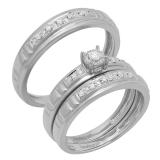 0.17 Carat (ctw) 10K White Gold Round White Diamond Men & Women's Engagement Ring Trio Bridal Sets