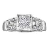 0.25 Carat (ctw) 18K White Gold Round & Baguette Cut White Diamond Ladies Micro Pave Promise Engagement Ring 1/4 CT