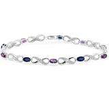 2.75 Carat (ctw) Sterling Silver Real Oval Cut CZ Blue Sapphire & Amethyst & Round Cut White Diamond Ladies Infinity Link Tennis Bracelet