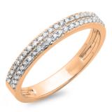 0.20 Carat (ctw) 10K Rose Gold Round Diamond Ladies Double Row Anniversary Wedding Band 1/5 CT