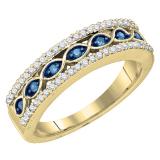 0.45 Carat (ctw) 10K Yellow Gold Round Cut Blue & White Diamond Ladies Vintage Style Anniversary Wedding Band 1/2 CT